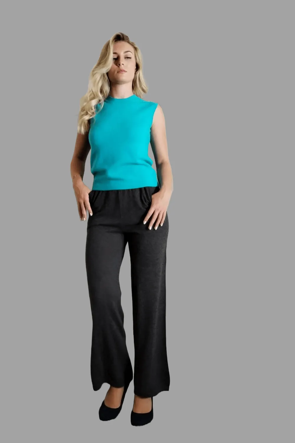 100% Cashmere Women's Knitwear Sleeveless Sweater Cashmere Vest Turquoise Blue