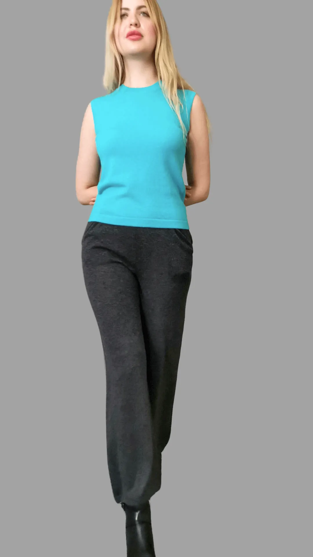 100% Cashmere Women's Knitwear Sleeveless Sweater Cashmere Vest Turquoise Blue