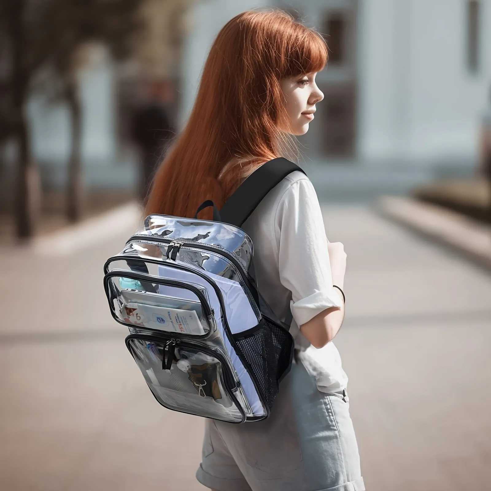 17 Durable Clear Backpack - Multi-pocket PVC Transparency for School, College, Work & Travel - Water-Resistant, Stylish & Convenient