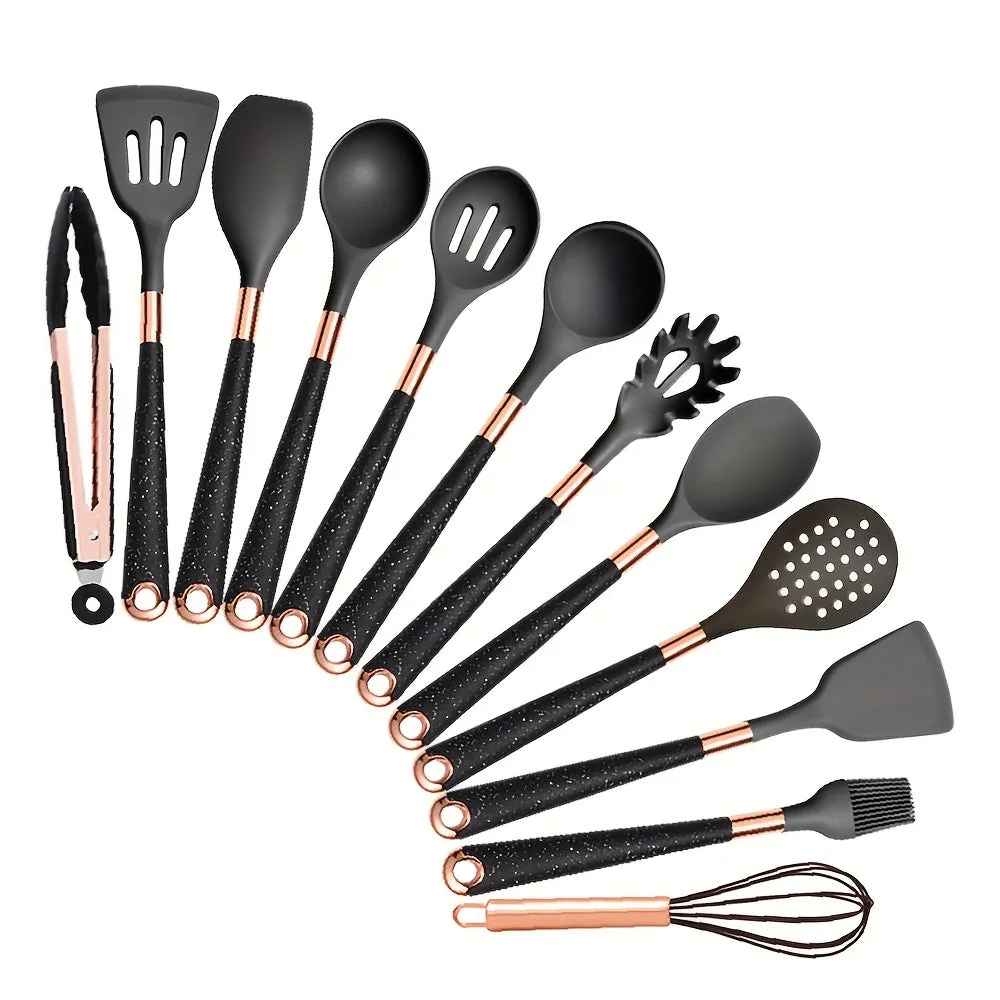 5pcs/13pcs, Silicone Cooking Utensils Set - 446°F Heat Resistant Silicone Kitchen Cooking Tools Gift With Rose Gold-Plated Handles And Holder, BPA FREE Gadgets For Non-Stick Cookware Spatula Set, Kitchen Utensils, Kitchen Supplies