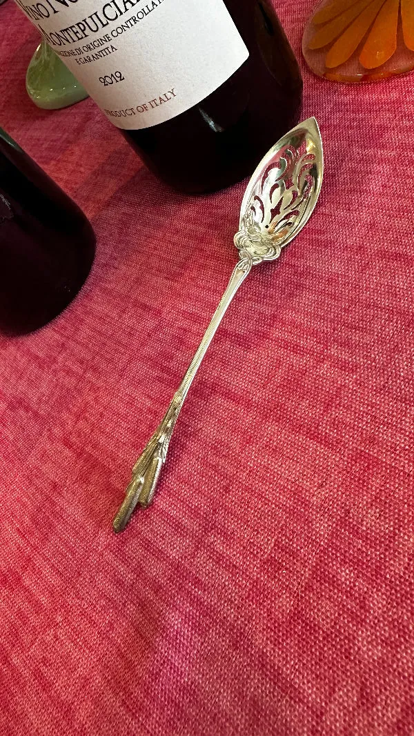 Antique Absinthe Spoon, Olive Spoon, Sterling Silver, Pussy Willow Handle, Reticulated, Hallmarked