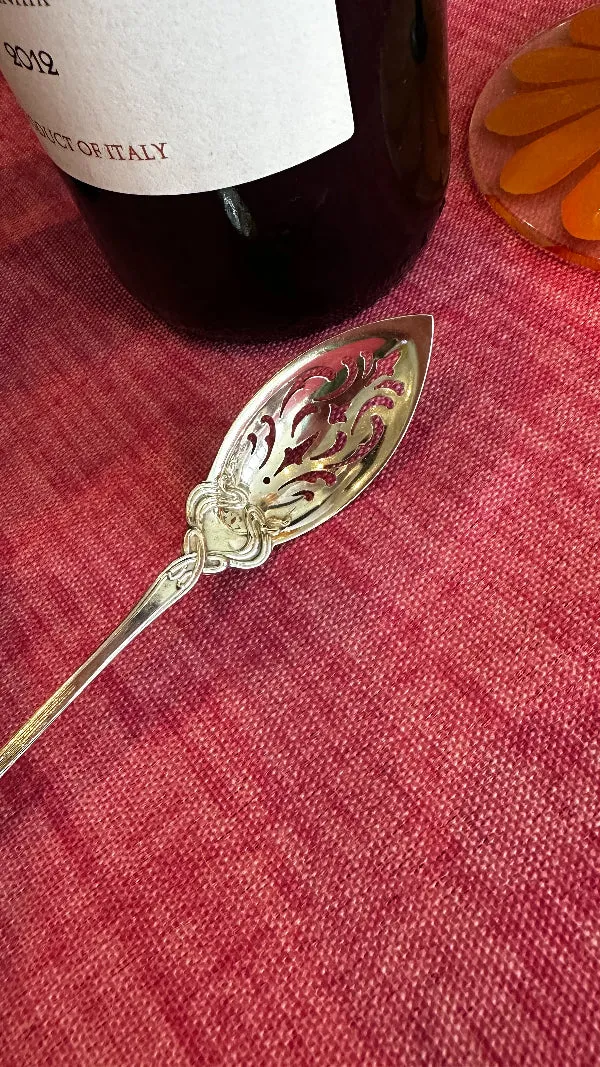 Antique Absinthe Spoon, Olive Spoon, Sterling Silver, Pussy Willow Handle, Reticulated, Hallmarked