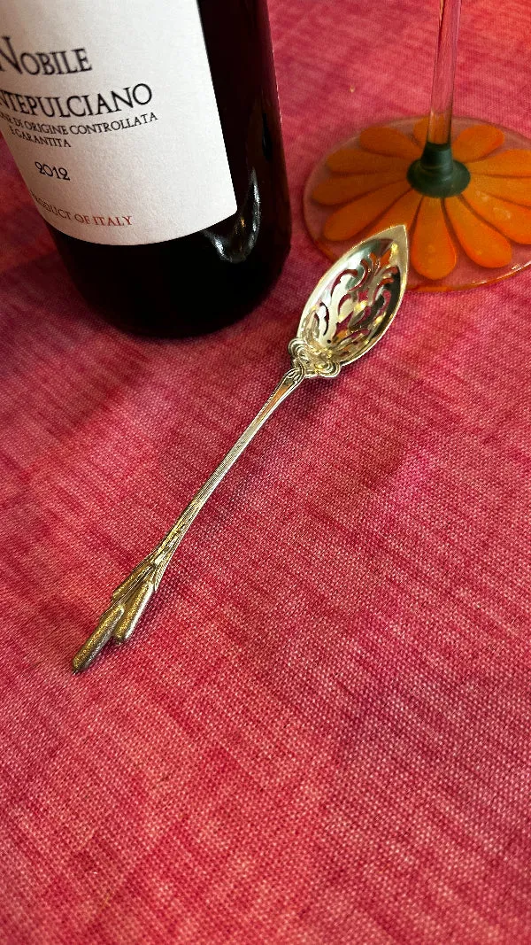 Antique Absinthe Spoon, Olive Spoon, Sterling Silver, Pussy Willow Handle, Reticulated, Hallmarked