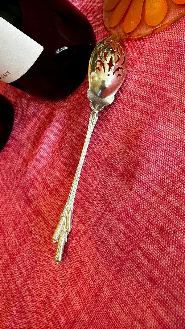 Antique Absinthe Spoon, Olive Spoon, Sterling Silver, Pussy Willow Handle, Reticulated, Hallmarked