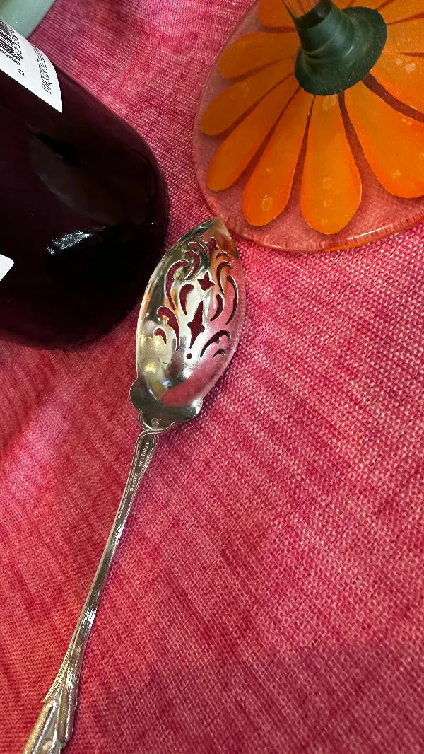 Antique Absinthe Spoon, Olive Spoon, Sterling Silver, Pussy Willow Handle, Reticulated, Hallmarked