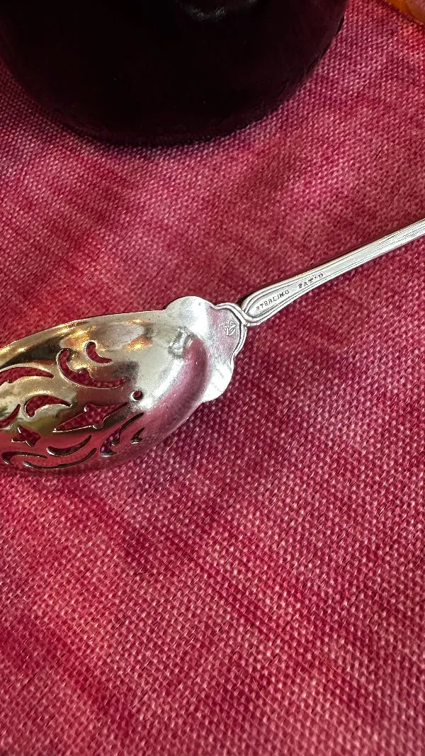 Antique Absinthe Spoon, Olive Spoon, Sterling Silver, Pussy Willow Handle, Reticulated, Hallmarked