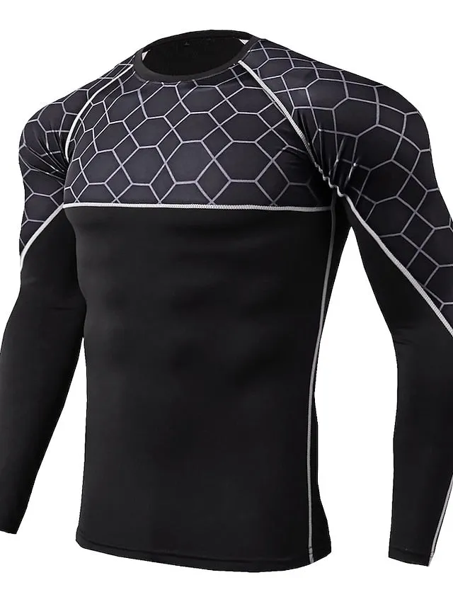 Arsuxeo Men's Compression Shirt Running Shirt Stripe-Trim Reflective Strip Long Sleeve Base Layer Athletic Winter Spandex Breathable Moisture Wicking Soft Running Active Training Jogging Sportswear