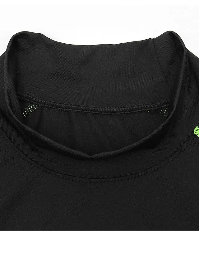 Arsuxeo Men's Compression Shirt Running Shirt Stripe-Trim Reflective Strip Long Sleeve Base Layer Athletic Winter Spandex Breathable Moisture Wicking Soft Running Active Training Jogging Sportswear