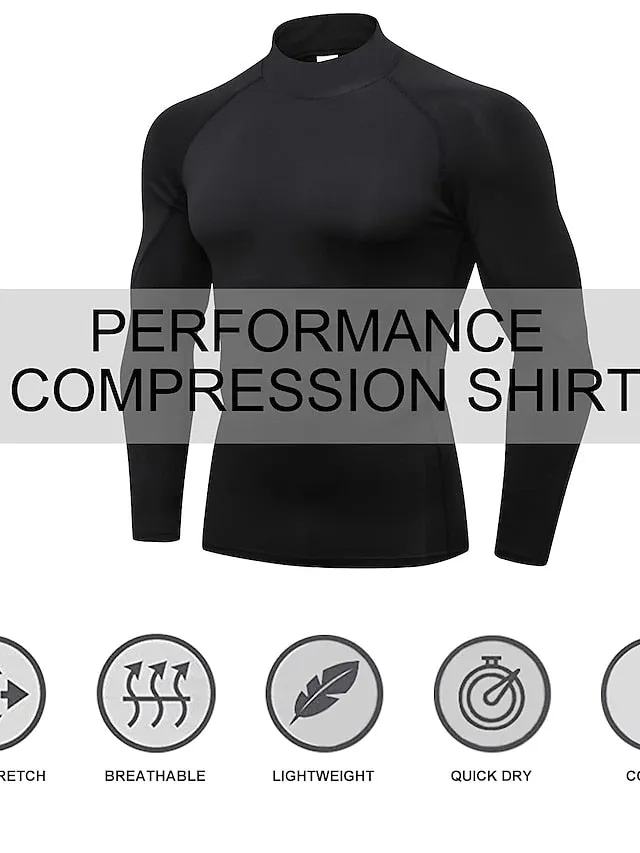 Arsuxeo Men's Compression Shirt Running Shirt Stripe-Trim Reflective Strip Long Sleeve Base Layer Athletic Winter Spandex Breathable Moisture Wicking Soft Running Active Training Jogging Sportswear