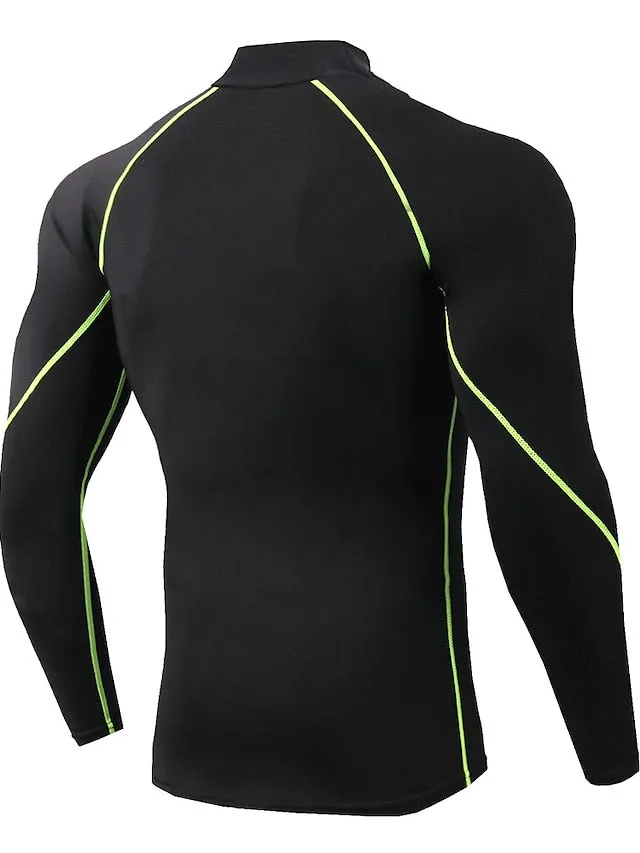 Arsuxeo Men's Compression Shirt Running Shirt Stripe-Trim Reflective Strip Long Sleeve Base Layer Athletic Winter Spandex Breathable Moisture Wicking Soft Running Active Training Jogging Sportswear