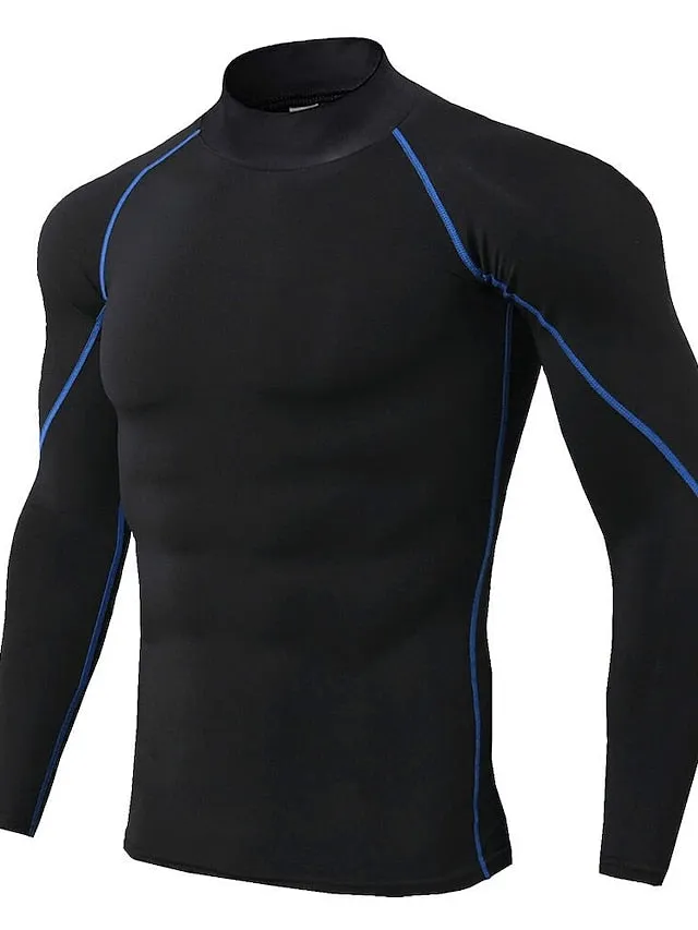 Arsuxeo Men's Compression Shirt Running Shirt Stripe-Trim Reflective Strip Long Sleeve Base Layer Athletic Winter Spandex Breathable Moisture Wicking Soft Running Active Training Jogging Sportswear