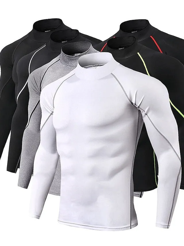 Arsuxeo Men's Compression Shirt Running Shirt Stripe-Trim Reflective Strip Long Sleeve Base Layer Athletic Winter Spandex Breathable Moisture Wicking Soft Running Active Training Jogging Sportswear