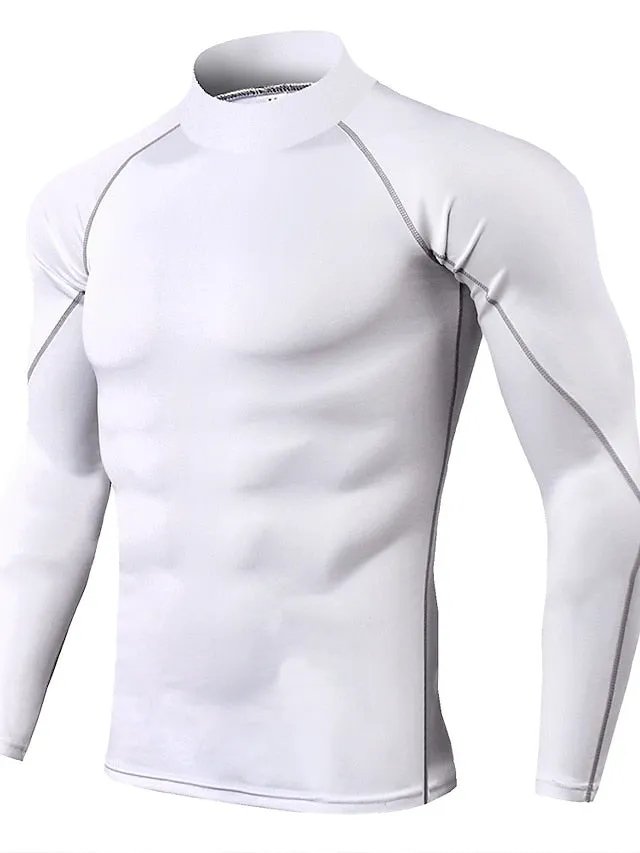 Arsuxeo Men's Compression Shirt Running Shirt Stripe-Trim Reflective Strip Long Sleeve Base Layer Athletic Winter Spandex Breathable Moisture Wicking Soft Running Active Training Jogging Sportswear