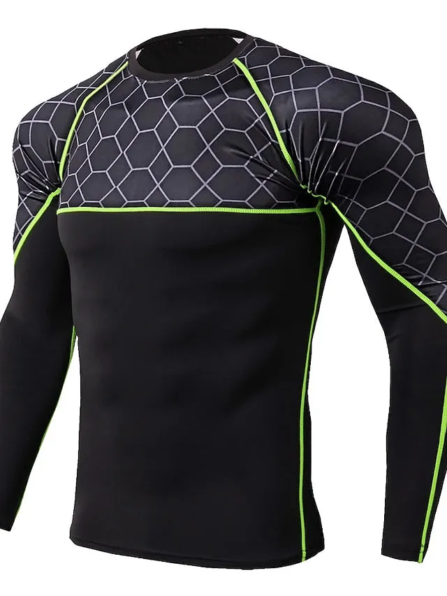 Arsuxeo Men's Compression Shirt Running Shirt Stripe-Trim Reflective Strip Long Sleeve Base Layer Athletic Winter Spandex Breathable Moisture Wicking Soft Running Active Training Jogging Sportswear