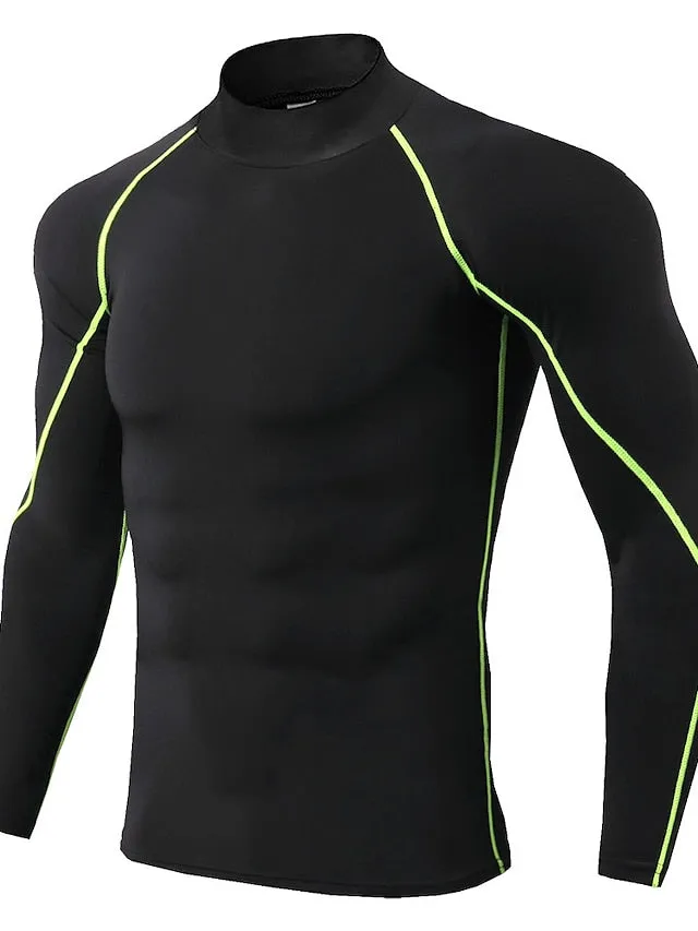 Arsuxeo Men's Compression Shirt Running Shirt Stripe-Trim Reflective Strip Long Sleeve Base Layer Athletic Winter Spandex Breathable Moisture Wicking Soft Running Active Training Jogging Sportswear