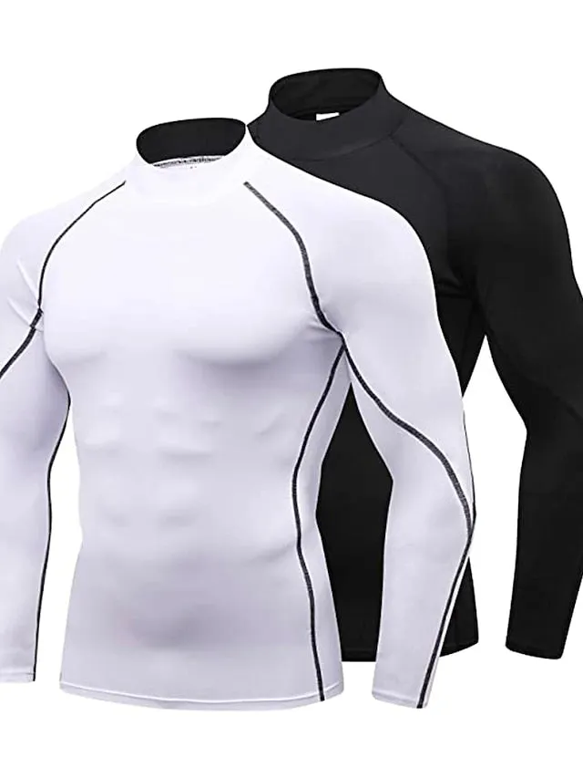 Arsuxeo Men's Compression Shirt Running Shirt Stripe-Trim Reflective Strip Long Sleeve Base Layer Athletic Winter Spandex Breathable Moisture Wicking Soft Running Active Training Jogging Sportswear