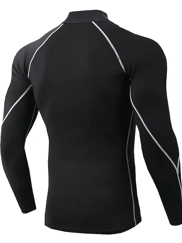 Arsuxeo Men's Compression Shirt Running Shirt Stripe-Trim Reflective Strip Long Sleeve Base Layer Athletic Winter Spandex Breathable Moisture Wicking Soft Running Active Training Jogging Sportswear