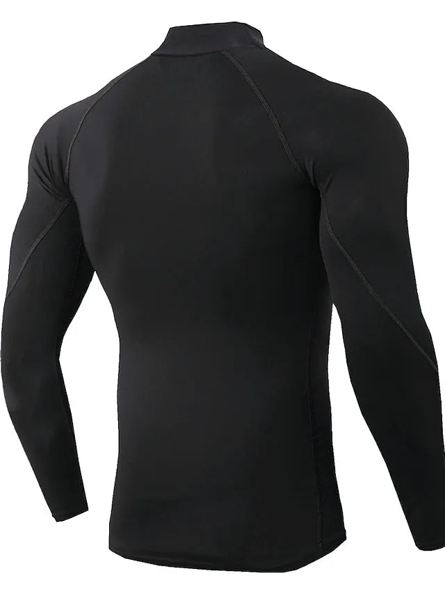 Arsuxeo Men's Compression Shirt Running Shirt Stripe-Trim Reflective Strip Long Sleeve Base Layer Athletic Winter Spandex Breathable Moisture Wicking Soft Running Active Training Jogging Sportswear