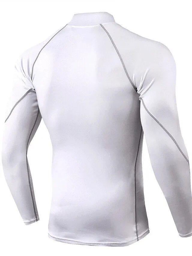 Arsuxeo Men's Compression Shirt Running Shirt Stripe-Trim Reflective Strip Long Sleeve Base Layer Athletic Winter Spandex Breathable Moisture Wicking Soft Running Active Training Jogging Sportswear