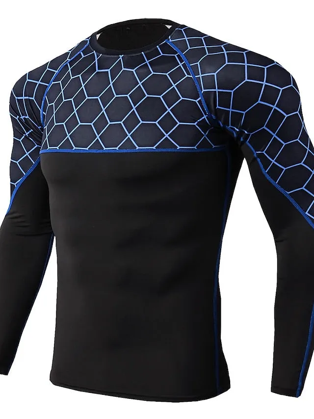 Arsuxeo Men's Compression Shirt Running Shirt Stripe-Trim Reflective Strip Long Sleeve Base Layer Athletic Winter Spandex Breathable Moisture Wicking Soft Running Active Training Jogging Sportswear