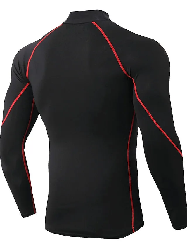 Arsuxeo Men's Compression Shirt Running Shirt Stripe-Trim Reflective Strip Long Sleeve Base Layer Athletic Winter Spandex Breathable Moisture Wicking Soft Running Active Training Jogging Sportswear