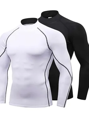 Arsuxeo Men's Compression Shirt Running Shirt Stripe-Trim Reflective Strip Long Sleeve Base Layer Athletic Winter Spandex Breathable Moisture Wicking Soft Running Active Training Jogging Sportswear