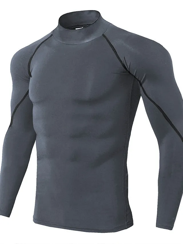 Arsuxeo Men's Compression Shirt Running Shirt Stripe-Trim Reflective Strip Long Sleeve Base Layer Athletic Winter Spandex Breathable Moisture Wicking Soft Running Active Training Jogging Sportswear