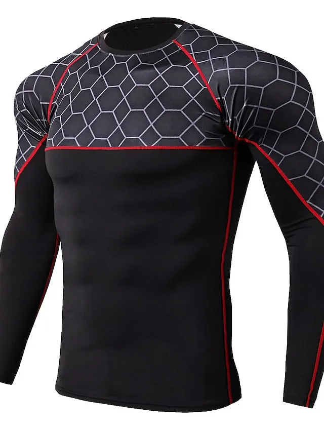Arsuxeo Men's Compression Shirt Running Shirt Stripe-Trim Reflective Strip Long Sleeve Base Layer Athletic Winter Spandex Breathable Moisture Wicking Soft Running Active Training Jogging Sportswear