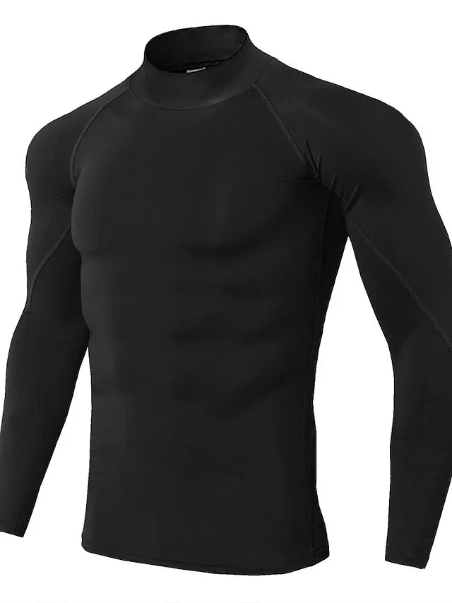 Arsuxeo Men's Compression Shirt Running Shirt Stripe-Trim Reflective Strip Long Sleeve Base Layer Athletic Winter Spandex Breathable Moisture Wicking Soft Running Active Training Jogging Sportswear