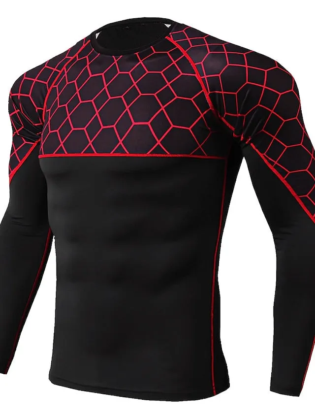 Arsuxeo Men's Compression Shirt Running Shirt Stripe-Trim Reflective Strip Long Sleeve Base Layer Athletic Winter Spandex Breathable Moisture Wicking Soft Running Active Training Jogging Sportswear