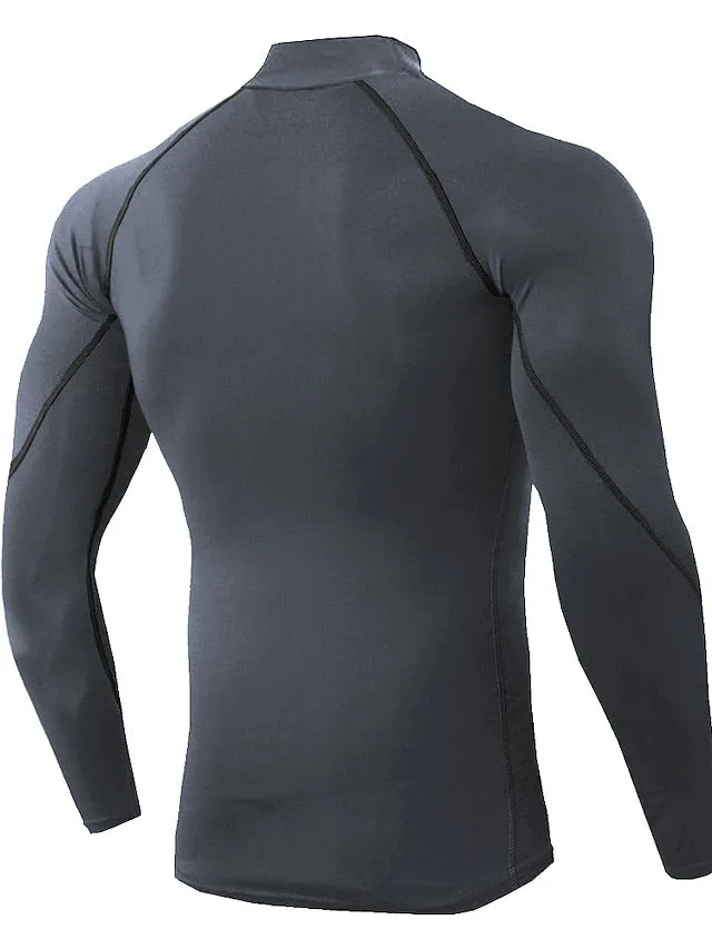 Arsuxeo Men's Compression Shirt Running Shirt Stripe-Trim Reflective Strip Long Sleeve Base Layer Athletic Winter Spandex Breathable Moisture Wicking Soft Running Active Training Jogging Sportswear