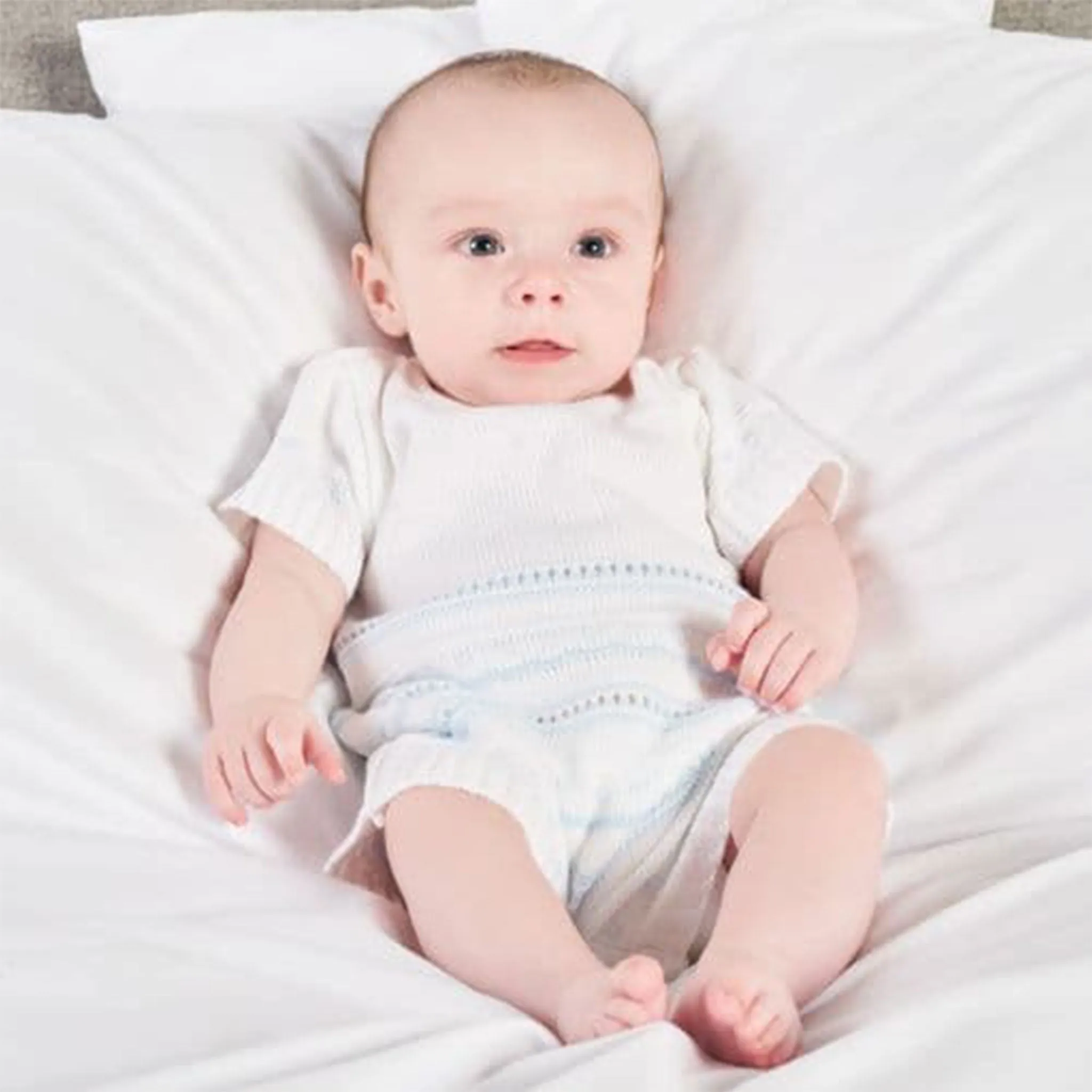 Baby Boy Knitted Romper - White / Blue