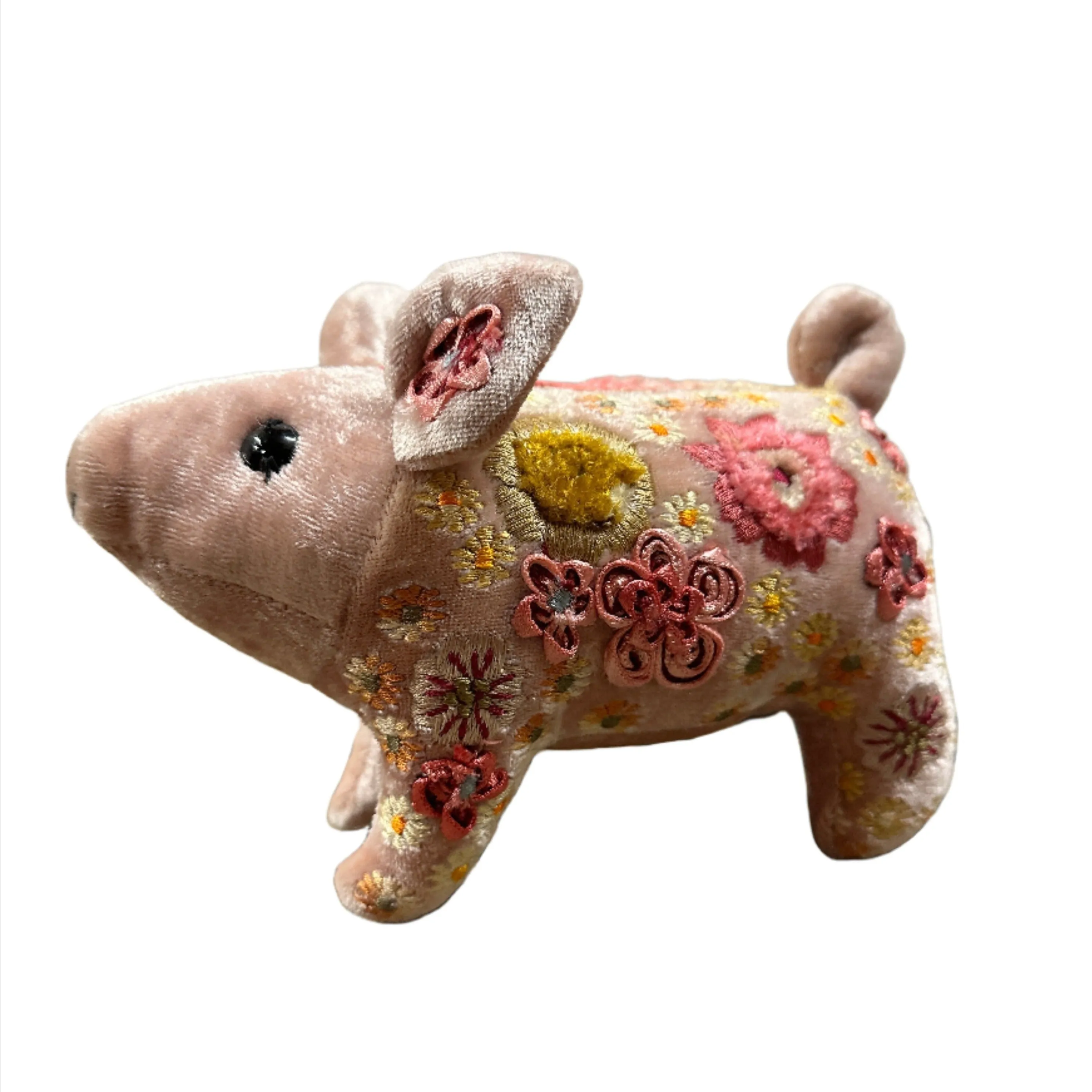 'Beauty Piglet' Hand Embroidered Silk Velvet Animal Decoration