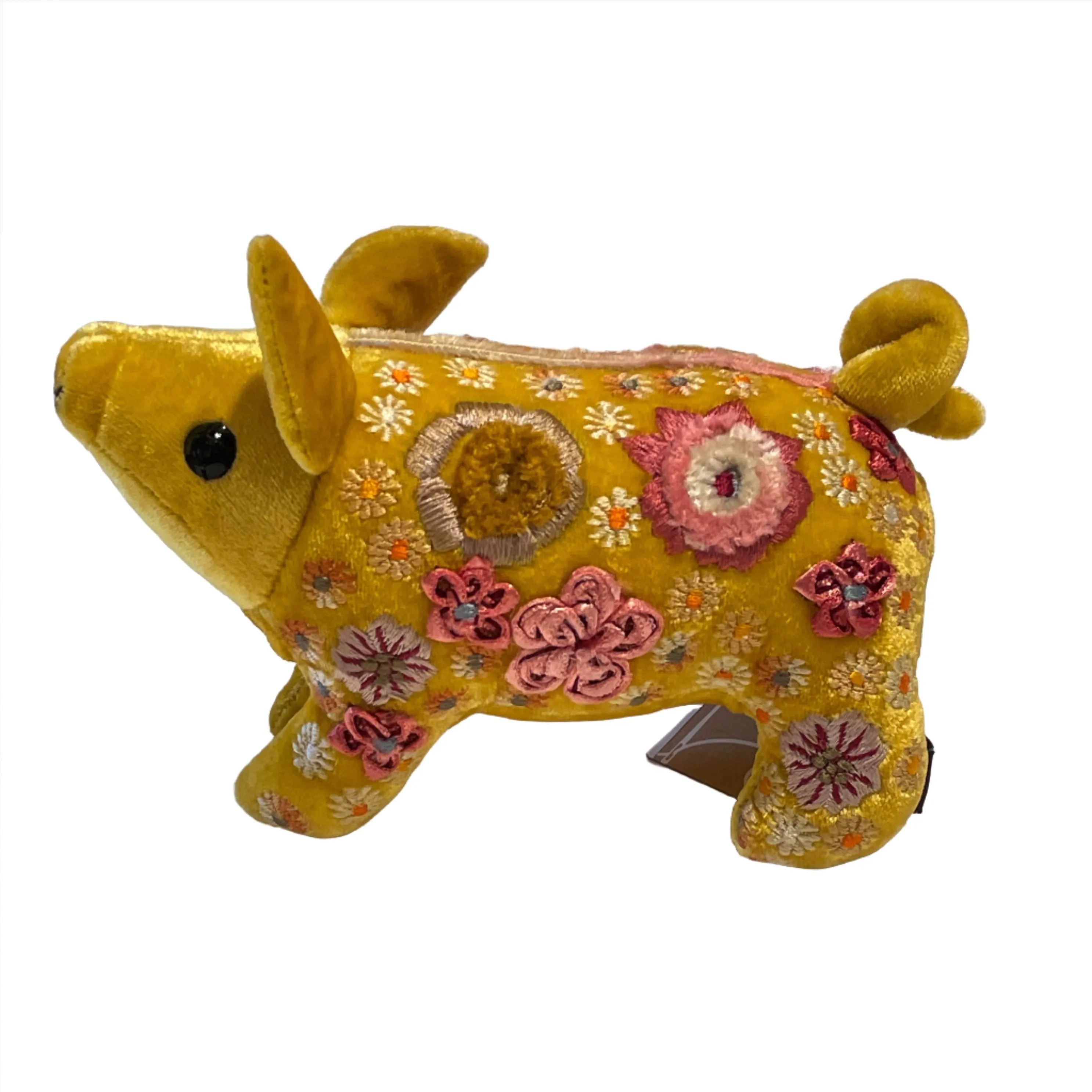 'Beauty Piglet' Hand Embroidered Silk Velvet Animal Decoration
