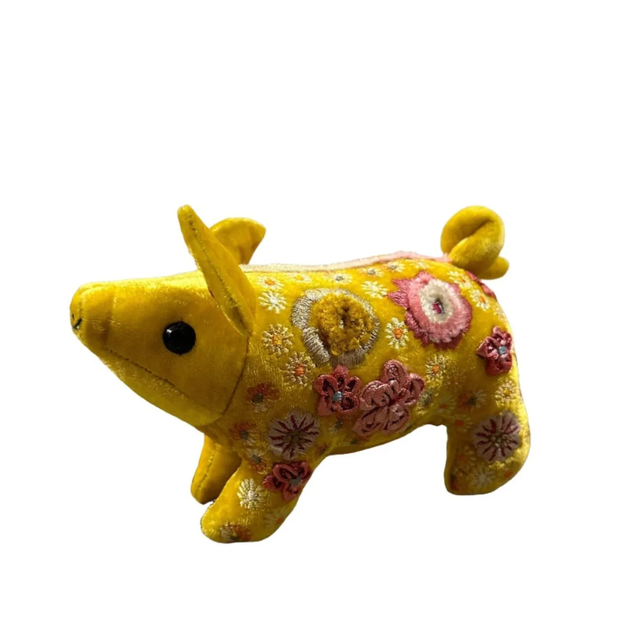 'Beauty Piglet' Hand Embroidered Silk Velvet Animal Decoration