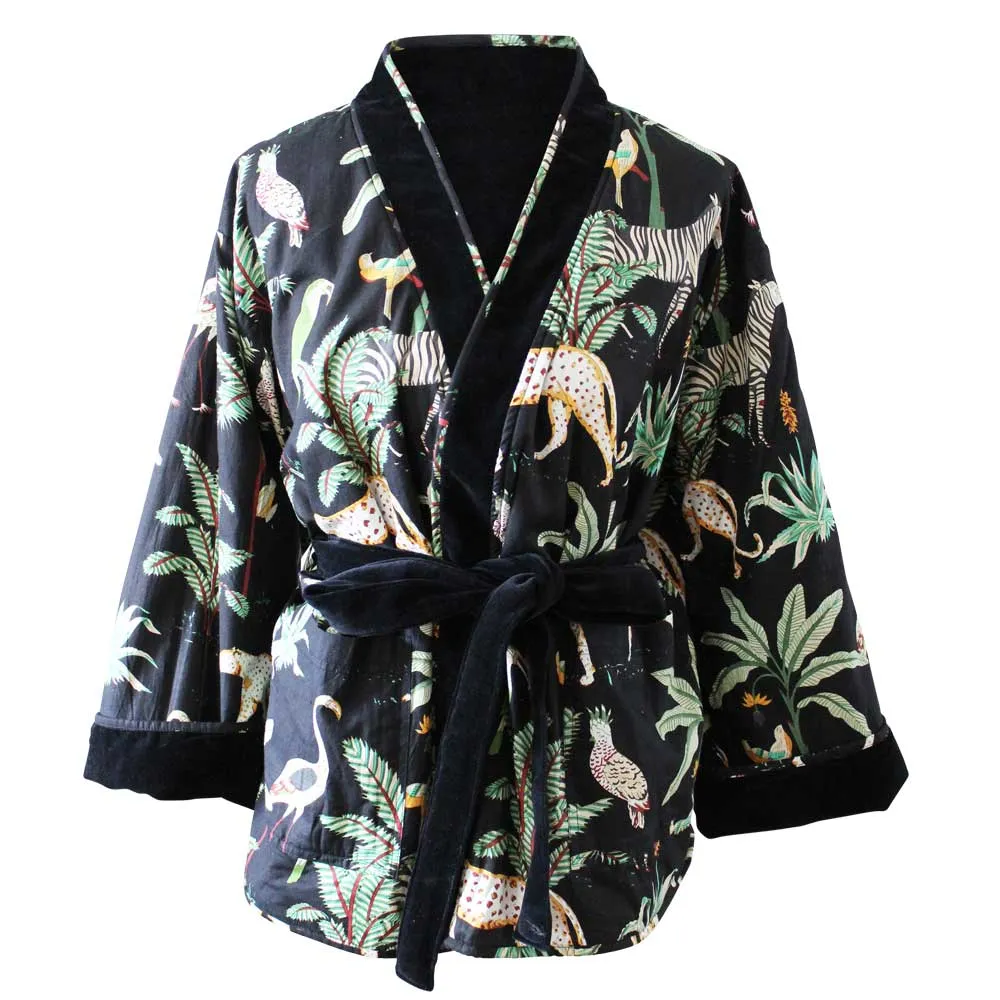 Black Velvet/Black Safari At Night Cotton Print Reversible Jacket