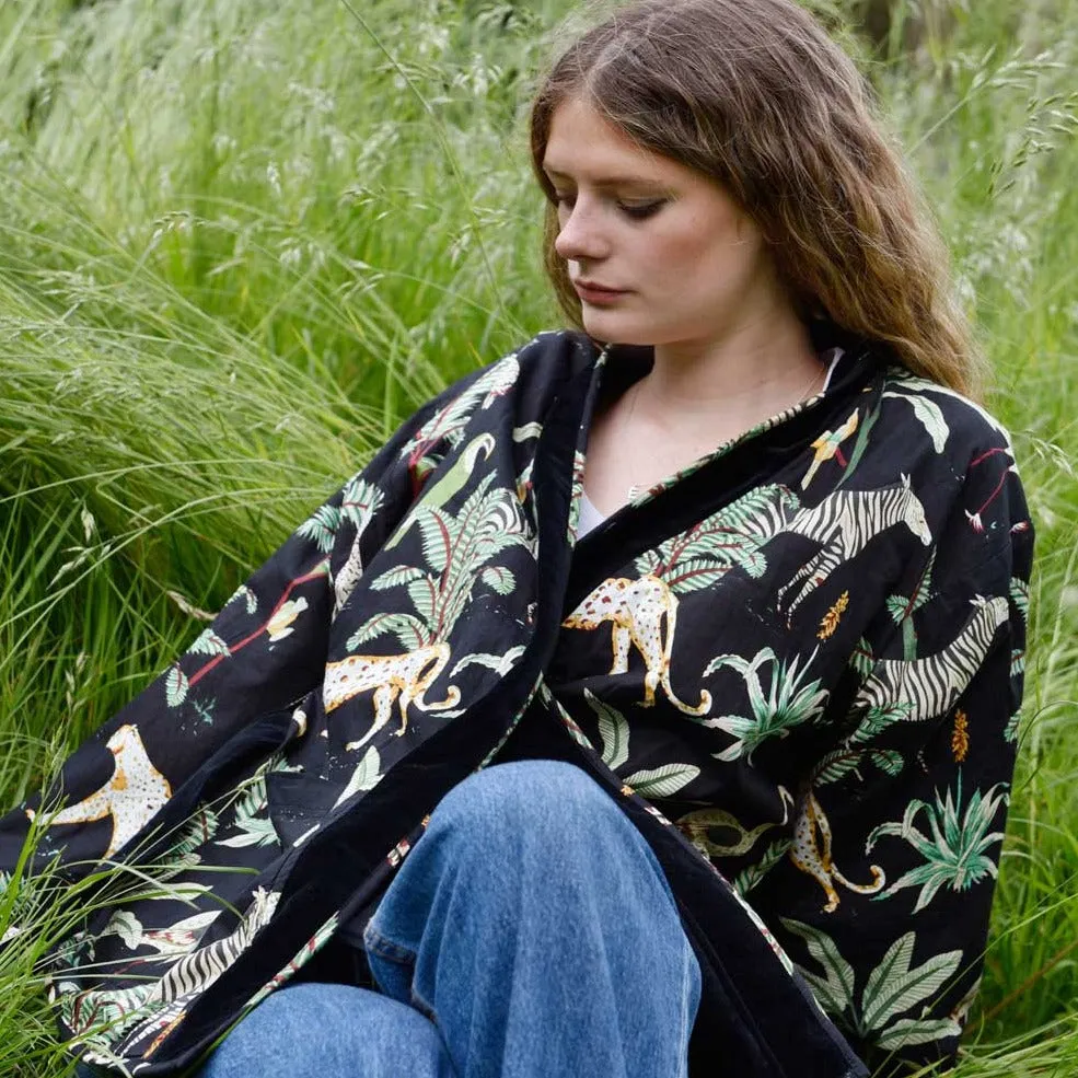 Black Velvet/Black Safari At Night Cotton Print Reversible Jacket