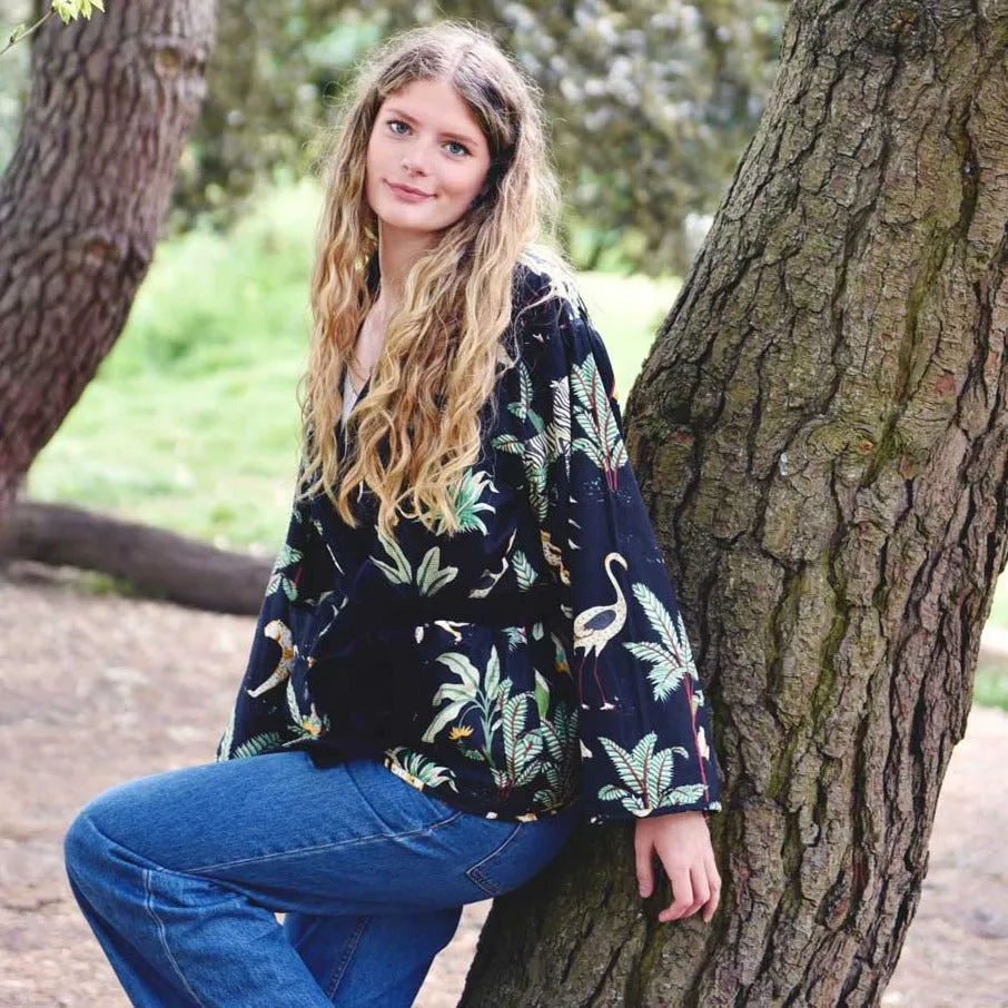 Black Velvet/Black Safari At Night Cotton Print Reversible Jacket