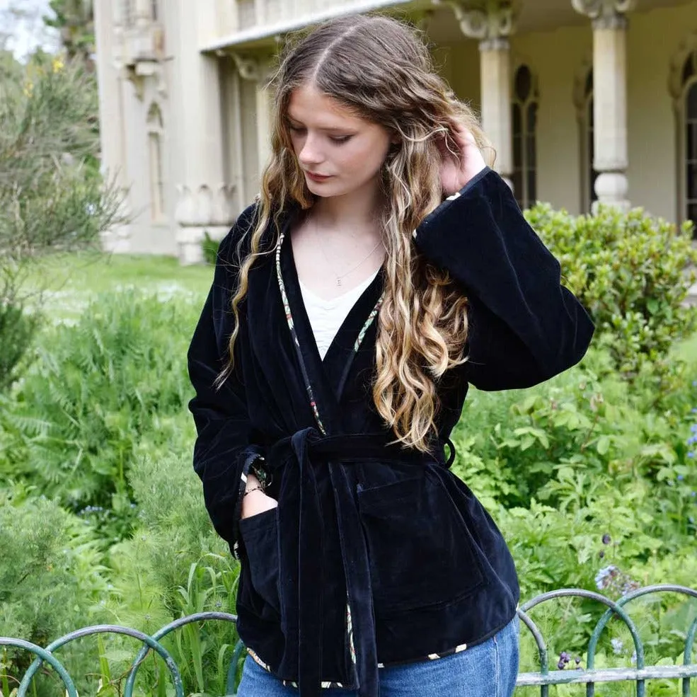 Black Velvet/Black Safari At Night Cotton Print Reversible Jacket