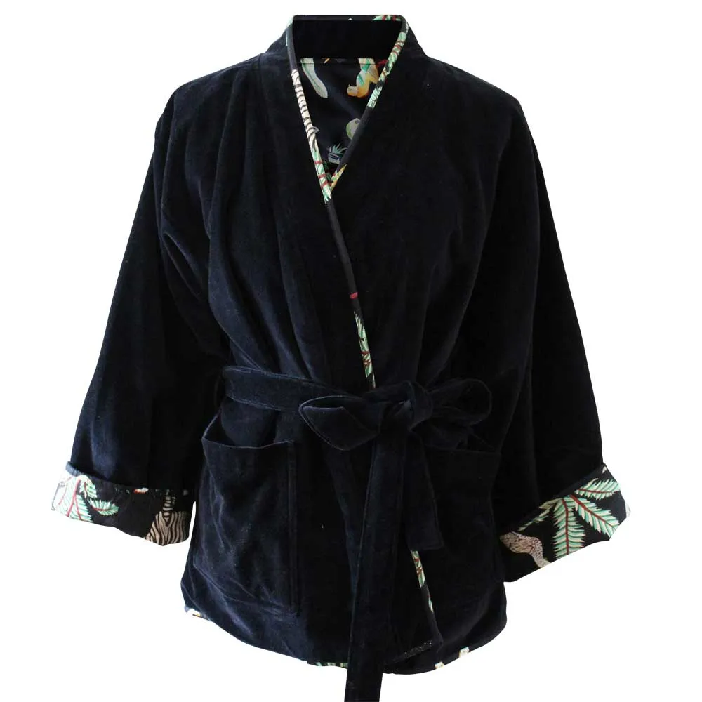 Black Velvet/Black Safari At Night Cotton Print Reversible Jacket