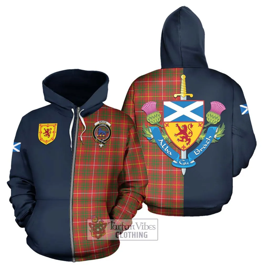 Bruce Modern Tartan Hoodie Alba with Scottish Lion Royal Arm Half Style
