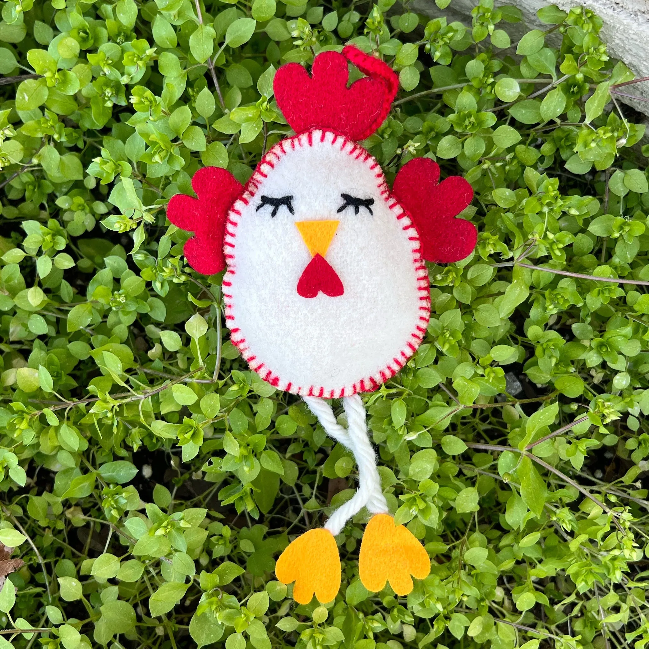 Chicken Egg Ornament, Embroidered Wool