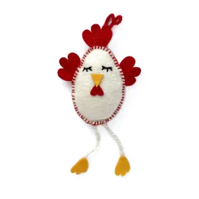 Chicken Egg Ornament, Embroidered Wool