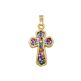 CROSS PENDANT - MICROMOSAIC JEWELRY - GOLDEN SILVER