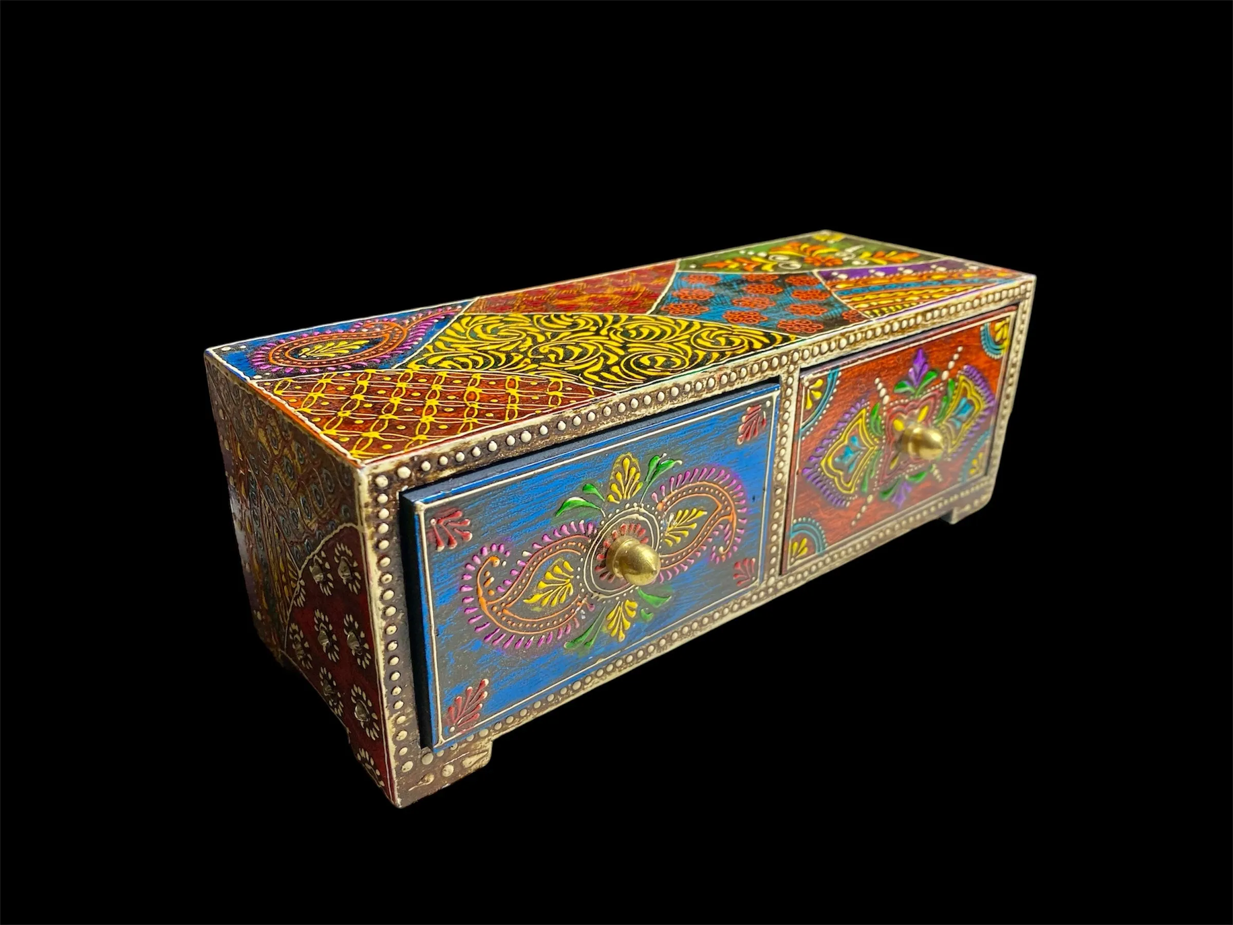 Decorative Painted Long Box With Two Drawers