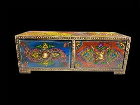 Decorative Painted Long Box With Two Drawers