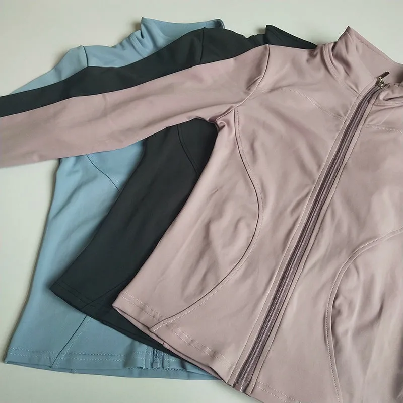 Fall/Winter Yoga Wear Stand Collar Zipper Sports Women's Outdoor Quick-Drying Breathable Running Tight Fitness Jacket Long Sleeves Outwear