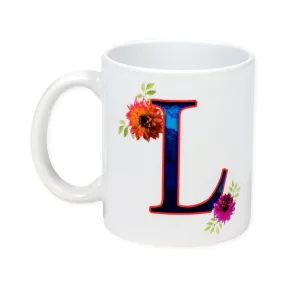 Floral Monogram Letter L, 11 Ounce Ceramic Coffee Mug