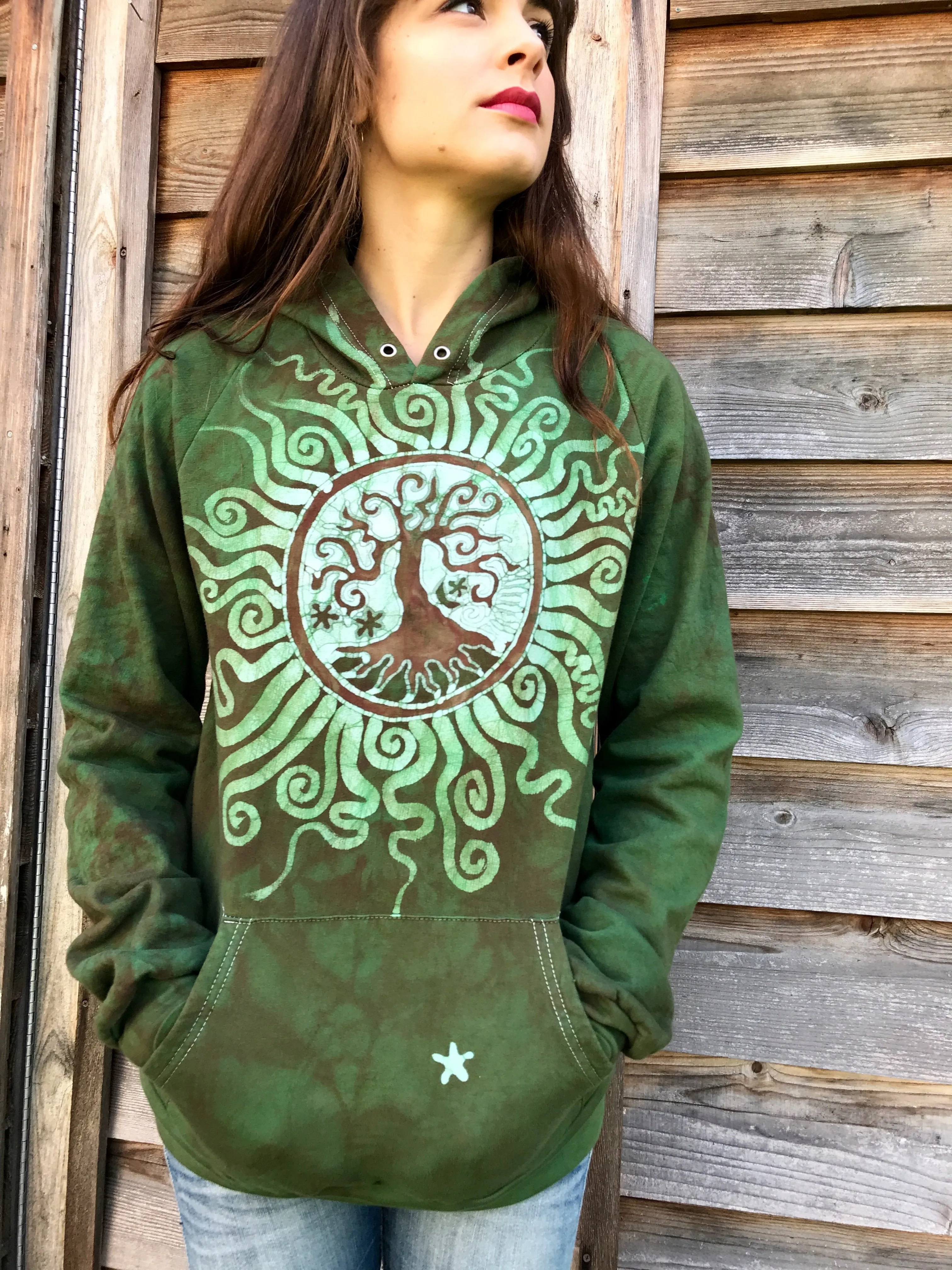 Green Tree and Sun Organic Cotton Batikwalla Hoodie