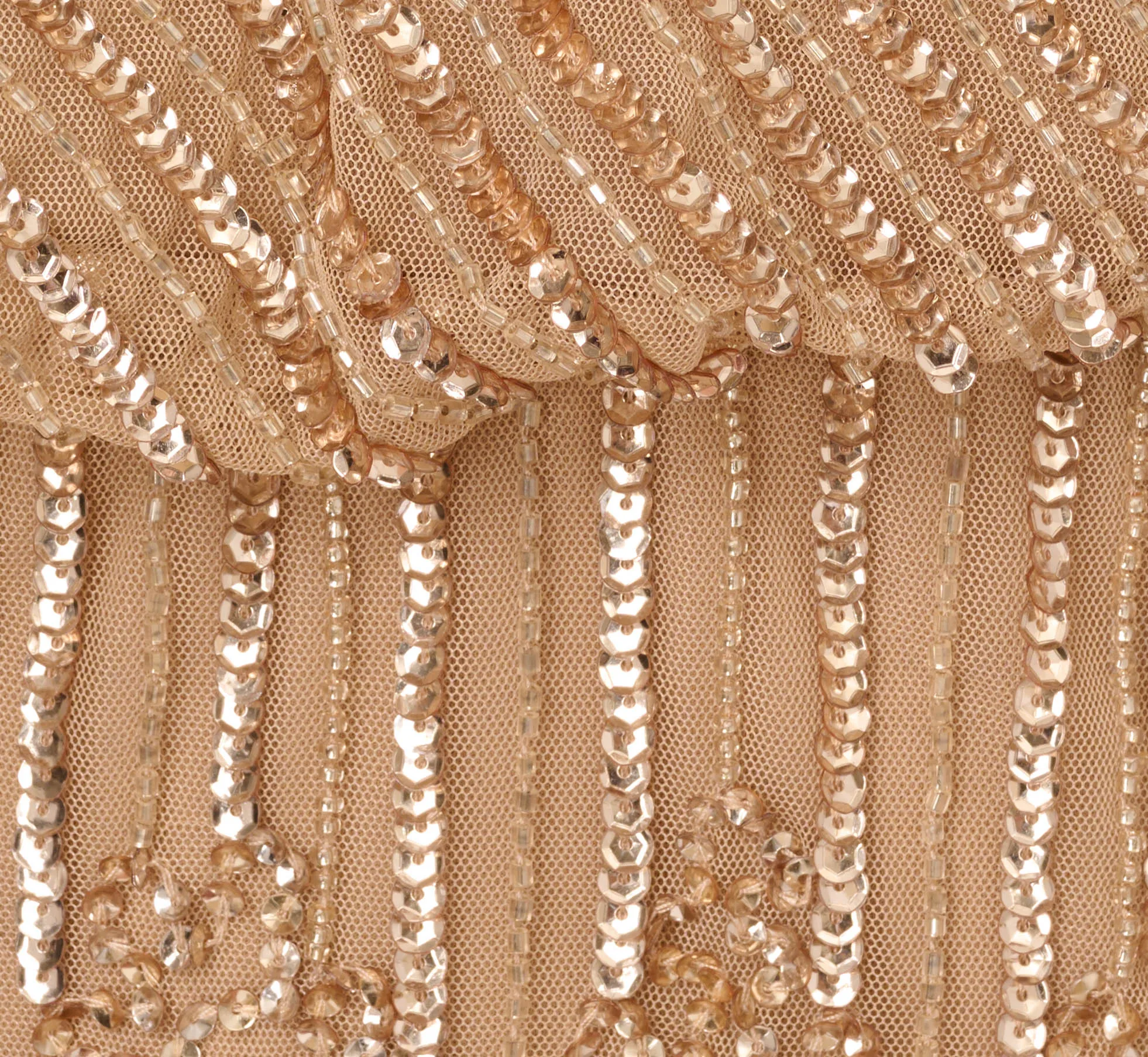 Hand-Beaded Illusion Long Column Blouson Gown In Champagne Gold